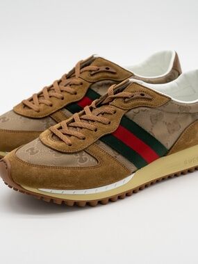 size 9G 9.5 US Gucci Re-Motion Gg Canvas Suede Sneakers Brown